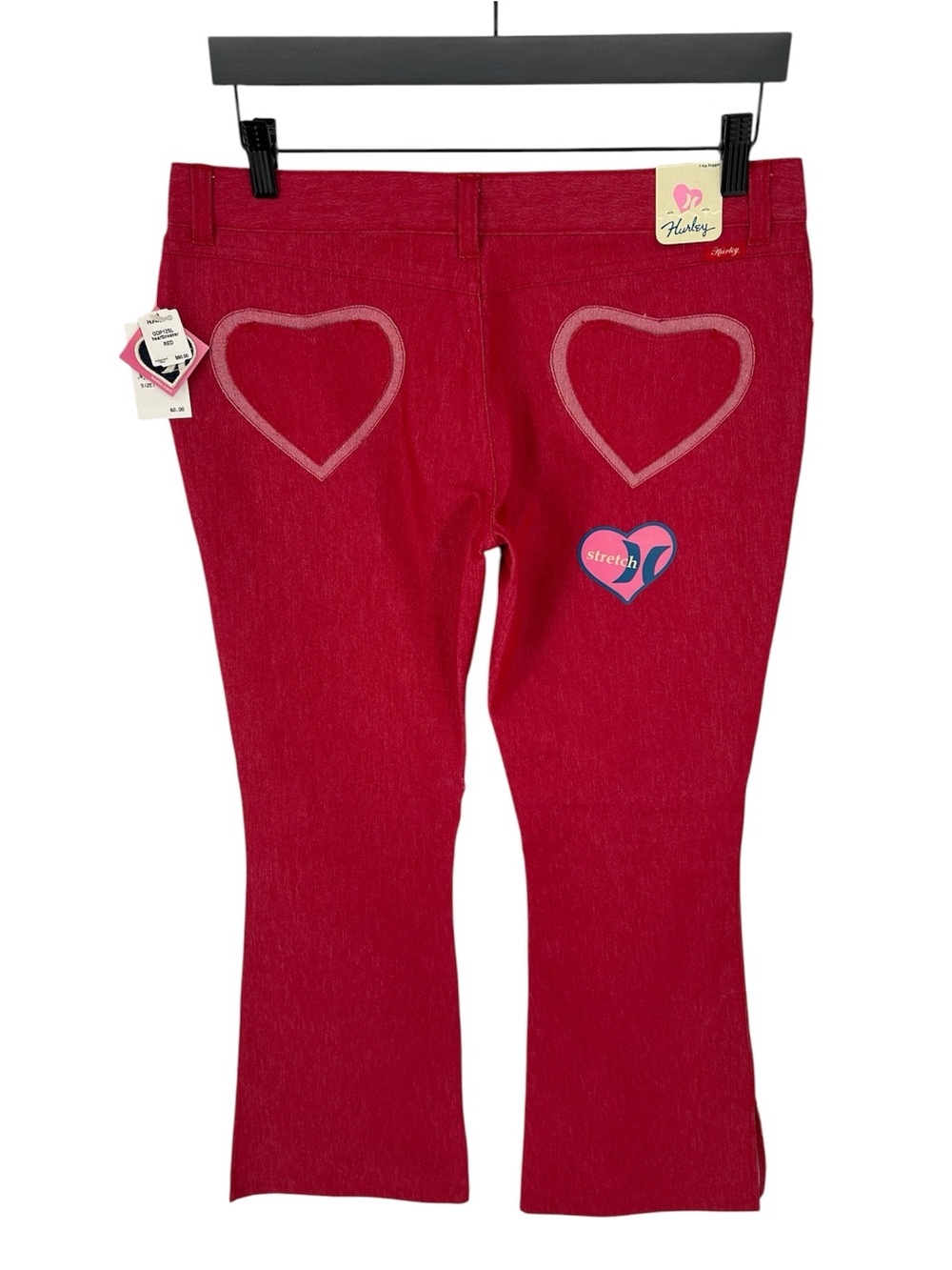 NWT Vtg Y2K Hurley Heartbreaker Red Wide Leg Hip Hugger Jeans with Side Slits 7